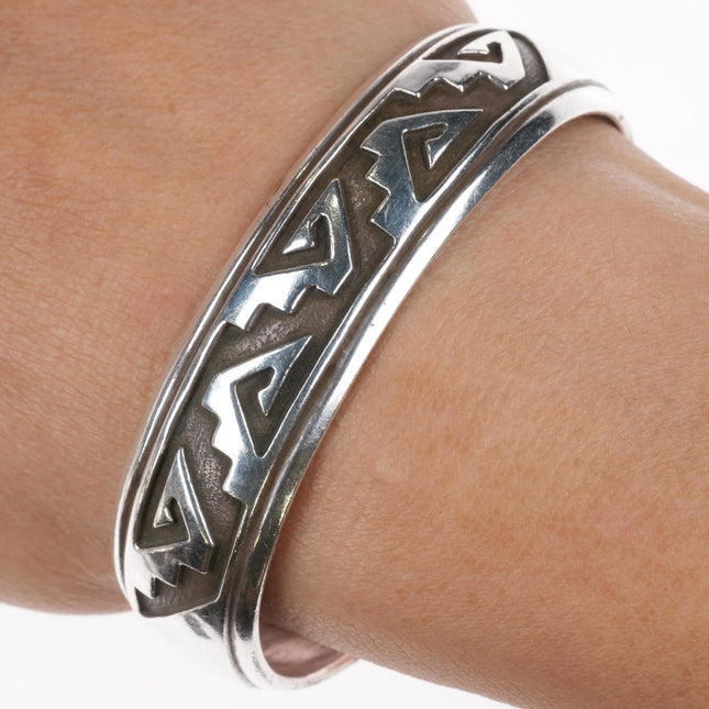 6.25" Thomas Singer Navajo rug pattern sterling silver cuff bracelet - Estate Fresh Austin