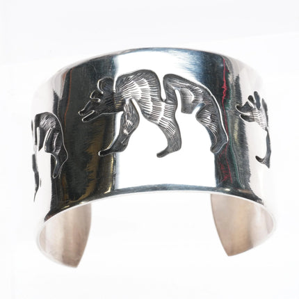 6.25" Andrew Saufkie Hopi Overlay bear pattern cuff bracelet sterling silver - Estate Fresh Austin