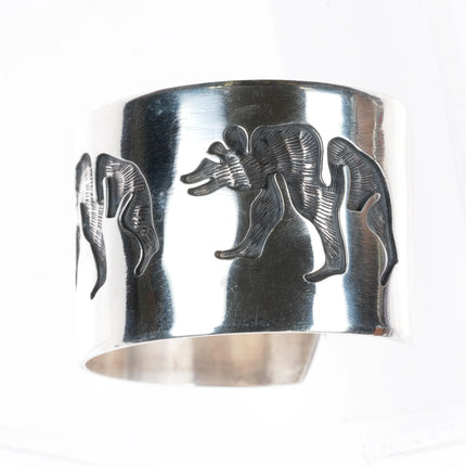 6.25" Andrew Saufkie Hopi Overlay bear pattern cuff bracelet sterling silver - Estate Fresh Austin