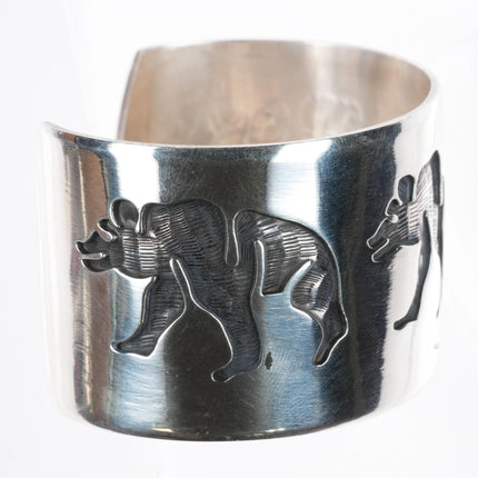 6.25" Andrew Saufkie Hopi Overlay bear pattern cuff bracelet sterling silver - Estate Fresh Austin