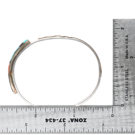 6.25" Retro K Navajo sterling silver Kokopelli intarsia inlay cuff bracelet - Estate Fresh Austin