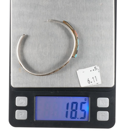 6.25" Retro K Navajo sterling silver Kokopelli intarsia inlay cuff bracelet - Estate Fresh Austin