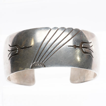 Murray 6.6" 1970's Navajo sterling silver Peyote Bird Shadowbox cuff bracelet - Estate Fresh Austin