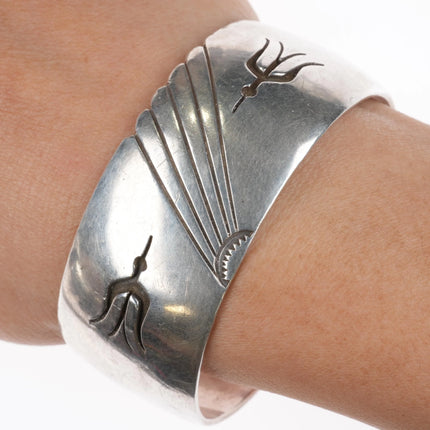 Murray 6.6" 1970's Navajo sterling silver Peyote Bird Shadowbox cuff bracelet - Estate Fresh Austin