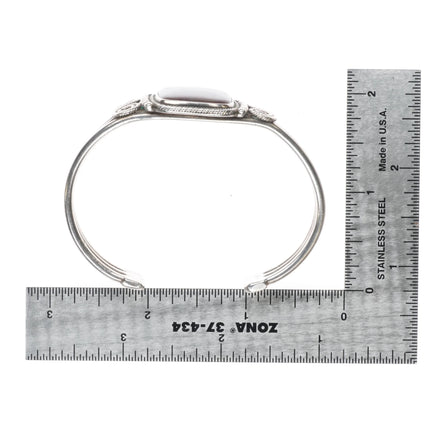 6.5" 1930's Ingot Silver Navajo Petrified Wood cuff bracelet sterling - Estate Fresh Austin