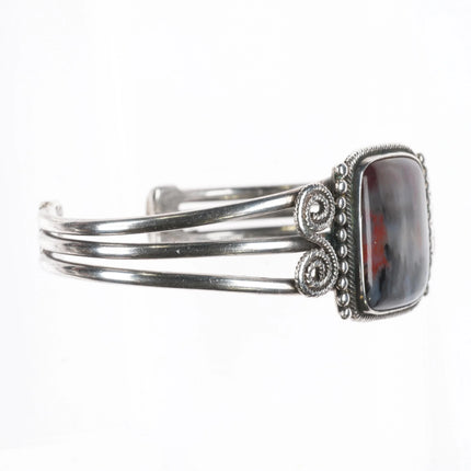 6.5" 1930's Ingot Silver Navajo Petrified Wood cuff bracelet sterling - Estate Fresh Austin