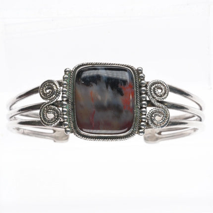6.5" 1930's Ingot Silver Navajo Petrified Wood cuff bracelet sterling - Estate Fresh Austin