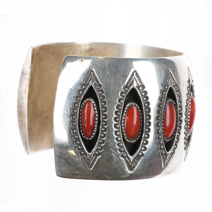 7.1"AJ Singer Navajo sterling silver Mediterranean coral shadowbox cuff bracelet - Estate Fresh Austin