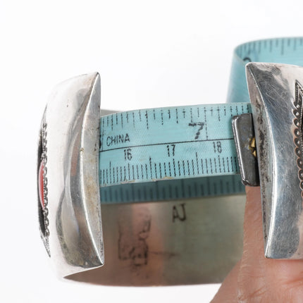 7.1"AJ Singer Navajo sterling silver Mediterranean coral shadowbox cuff bracelet - Estate Fresh Austin