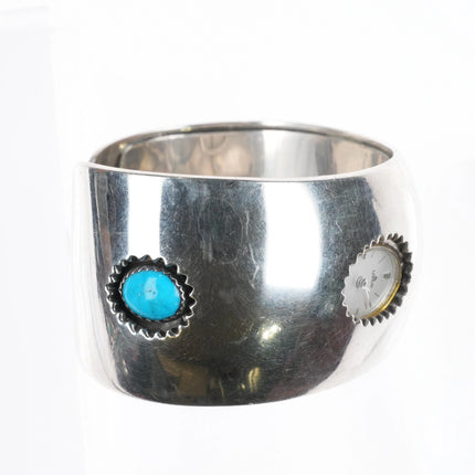 6.1" Wrist Southwestern modernist sterling silver watch cuff bracelet turquoise - Estate Fresh Austin