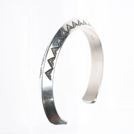 6.6" Leonard Paquin Laguna Zuni Carinated sterling silver stamped cuff bracelet - Estate Fresh Austin