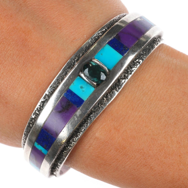 6.5" Michael Little Elk Sugilite, Tourmaline sterling silver cuff bracelet