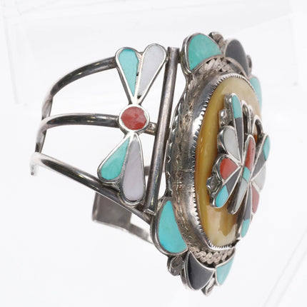 6.5" Ted Edaakie Zuni sterling silver butterfly channel inlay cuff bracelet