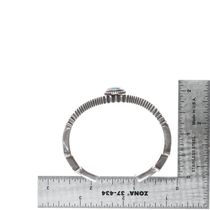 6" Ron Bedonie Navajo heavy stamped sterling silver turquoise cuff bracelet