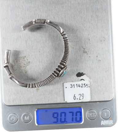 6" Ron Bedonie Navajo heavy stamped sterling silver turquoise cuff bracelet