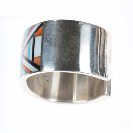 6.5" c1970's Zuni sterling silver multi-stone turquoise inlay cuff bracelet