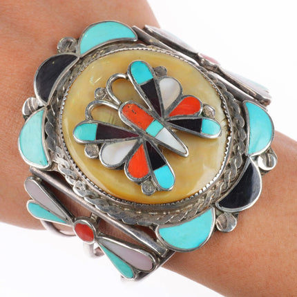 6.5" Ted Edaakie Zuni sterling silver butterfly channel inlay cuff bracelet