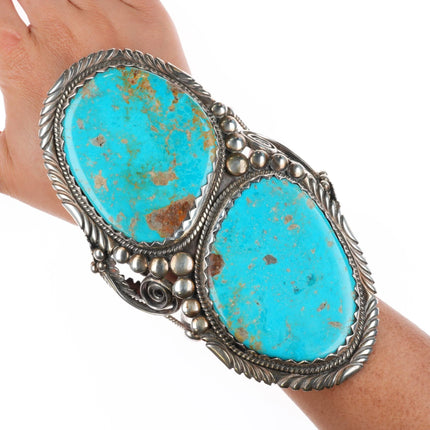 6.75" Vintage Huge Stover Paul Navajo sterling silver turquoise cuff bracelet