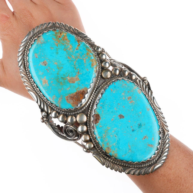 6.75" Vintage Huge Stover Paul Navajo sterling silver turquoise cuff bracelet