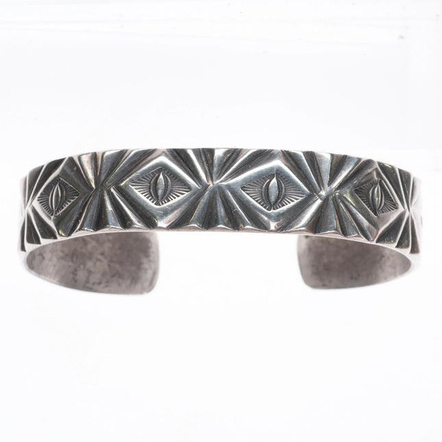 6.35" Vintage Navajo hand chiseled/stamped sterling silver cuff bracelet