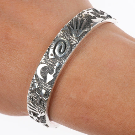 6.1" Kee Yazzie Navajo Petroglyph cuff bracelet sterling silver