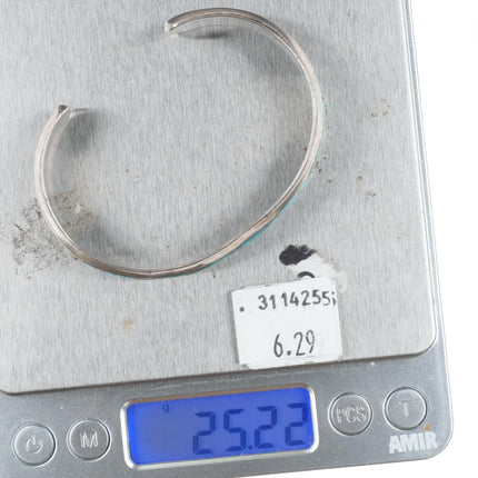 6.75" Alice Leekya Homer Zuni sterling silver turquoise inlay cuff bracelet