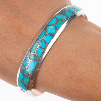 6.75" Alice Leekya Homer Zuni sterling silver turquoise inlay cuff bracelet