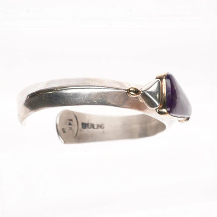 6" Orville Tsinnie Navajo 14k gold/Sterling sugilite modernist cuff bracelet