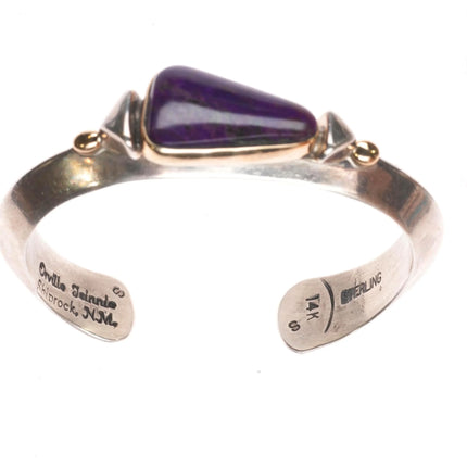 6" Orville Tsinnie Navajo 14k gold/Sterling sugilite modernist cuff bracelet