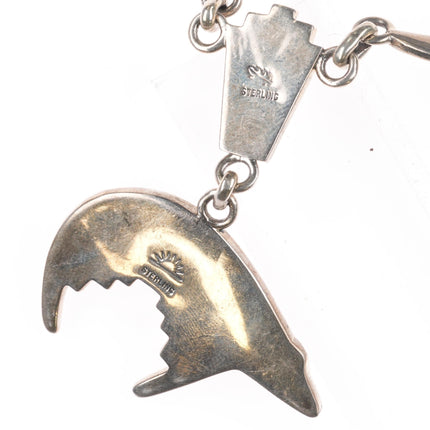 Southwestern sterling silver spiny oyster channel inlay bear pendant/necklace - Estate Fresh Austin