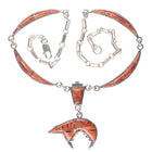 Southwestern sterling silver spiny oyster channel inlay bear pendant/necklace - Estate Fresh Austin