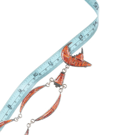 Southwestern sterling silver spiny oyster channel inlay bear pendant/necklace - Estate Fresh Austin