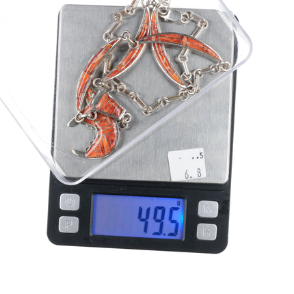 Southwestern sterling silver spiny oyster channel inlay bear pendant/necklace - Estate Fresh Austin