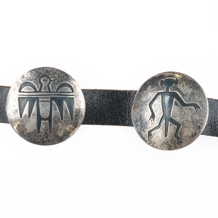 34" Vintage Navajo Overlay petroglyphs concho belt sterling silver cave dwellers