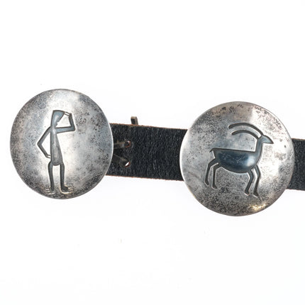 34" Vintage Navajo Overlay petroglyphs concho belt sterling silver cave dwellers