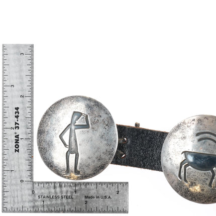 34" Vintage Navajo Overlay petroglyphs concho belt sterling silver cave dwellers