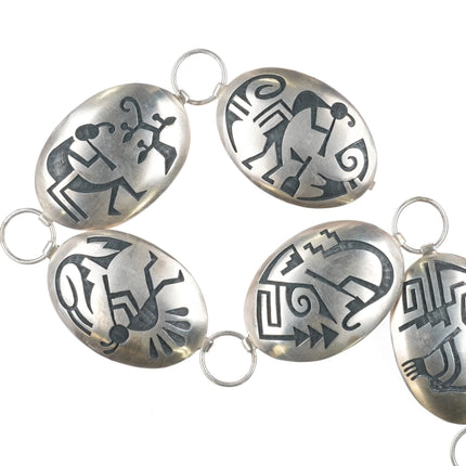 Manuel Hoyungowa Hopi overlay link concho belt w/ Kokopelli's sterling silver