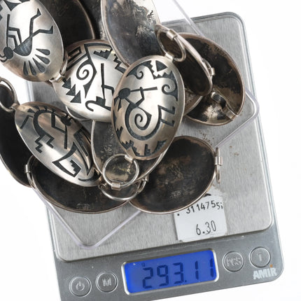 Manuel Hoyungowa Hopi overlay link concho belt w/ Kokopelli's sterling silver