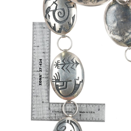 Manuel Hoyungowa Hopi overlay link concho belt w/ Kokopelli's sterling silver