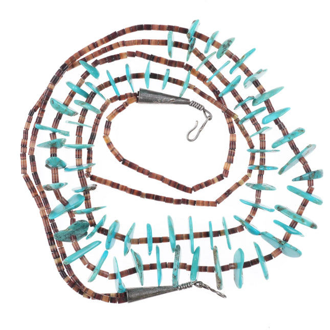 2 Vintage Santo Domingo sterling silver mounted shell/turquoise heishi necklaces - Estate Fresh Austin