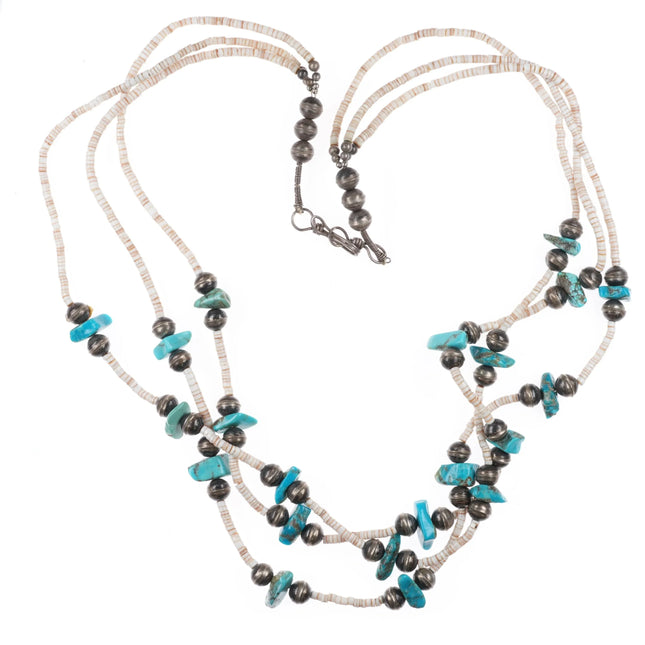 Vintage Santo Domingo sterling silver mounted shell/turquoise heishi necklace - Estate Fresh Austin
