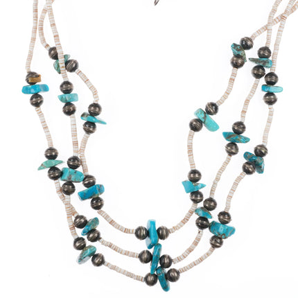 Vintage Santo Domingo sterling silver mounted shell/turquoise heishi necklace - Estate Fresh Austin