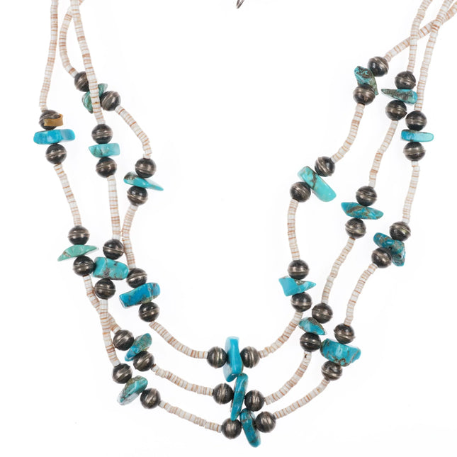 Vintage Santo Domingo sterling silver mounted shell/turquoise heishi necklace - Estate Fresh Austin