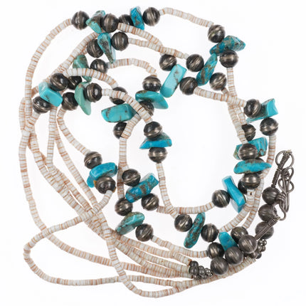 Vintage Santo Domingo sterling silver mounted shell/turquoise heishi necklace - Estate Fresh Austin