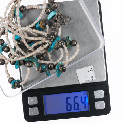 Vintage Santo Domingo sterling silver mounted shell/turquoise heishi necklace - Estate Fresh Austin