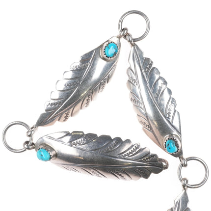42"Chester Nez Navajo feather sterling silver link concho belt turquoise hatband - Estate Fresh Austin
