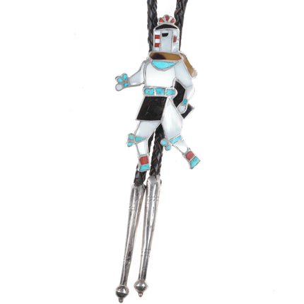 c1960 c-31 Vintage sterling silver Zuni Kachina dancer bolo tie shell/turquoise - Estate Fresh Austin