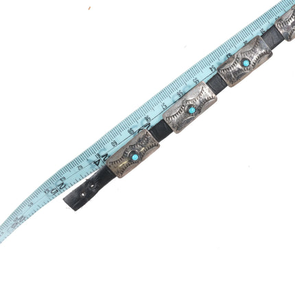 24.5" Navajo sterling silver and turquoise conchos hatband on leather - Estate Fresh Austin