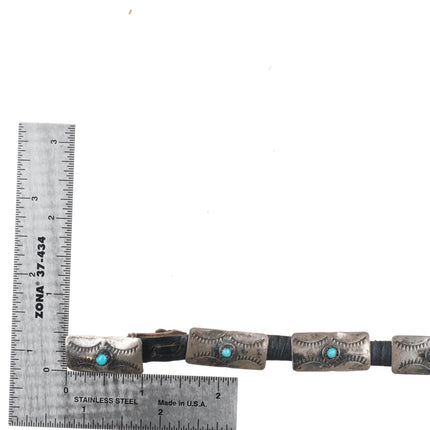 24.5" Navajo sterling silver and turquoise conchos hatband on leather - Estate Fresh Austin