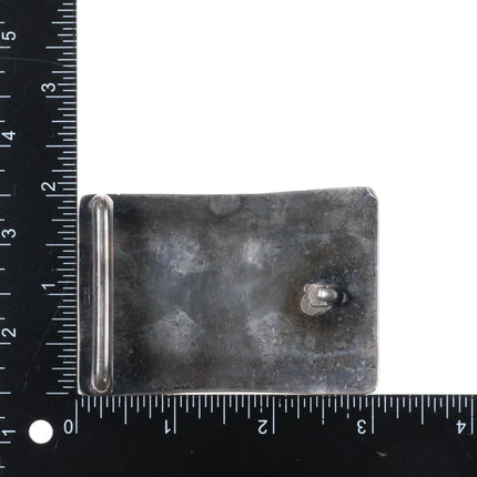 Vintage Southwestern hand stamped sterling silver belt buckle w/ nice turquoise - Estate Fresh Austin